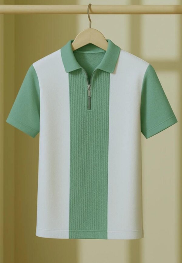 Men Solid Polo Neck Cotton Blend White, Light Green T-Shirt Special price