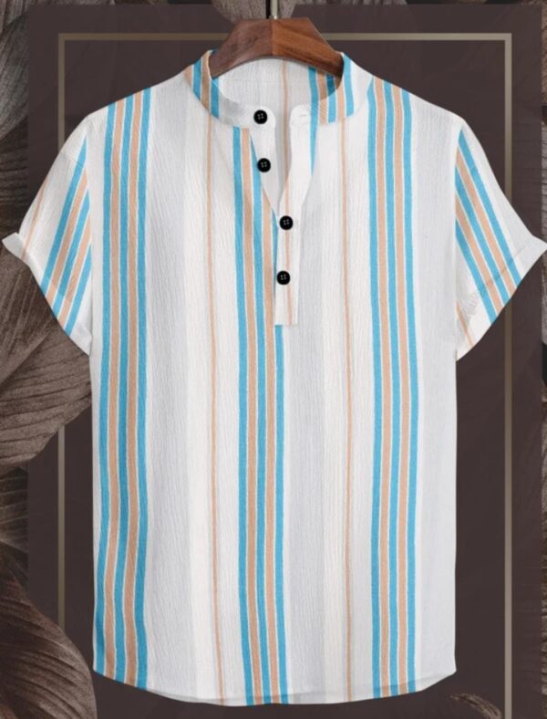 Men Regular Fit Striped Mandarin Collar Casual Shirt