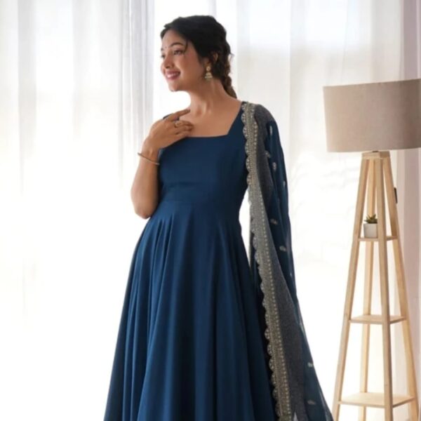 Embroidered Georgette Stitched Anarkali Gown  (Blue)