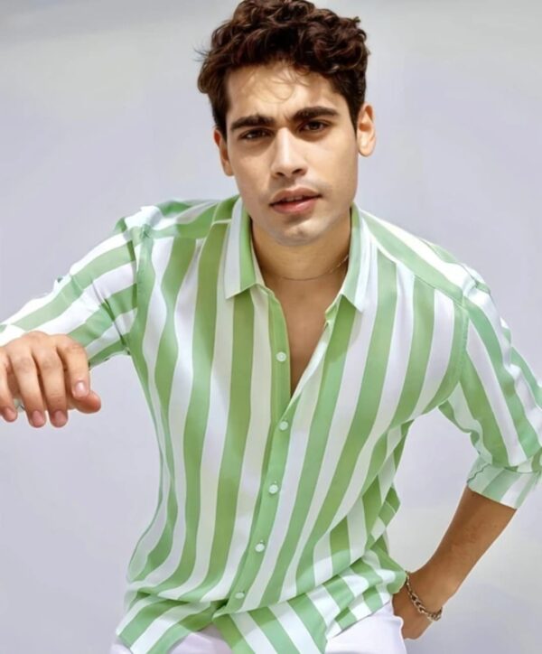 Men Casual Striped Green Shirt