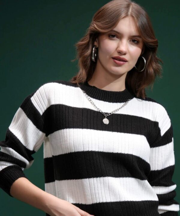 Round Neck Multicolor Sweater Women Self Design