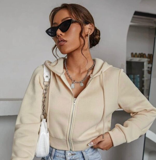 Solid Hooded Neck Beige Sweater For Women